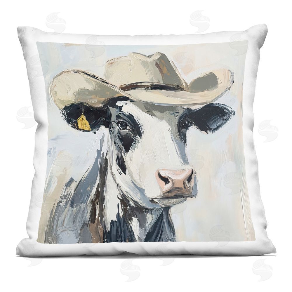Tina LeCour Cowboy Carl Cow Square Plush Polyester Throw Pillow