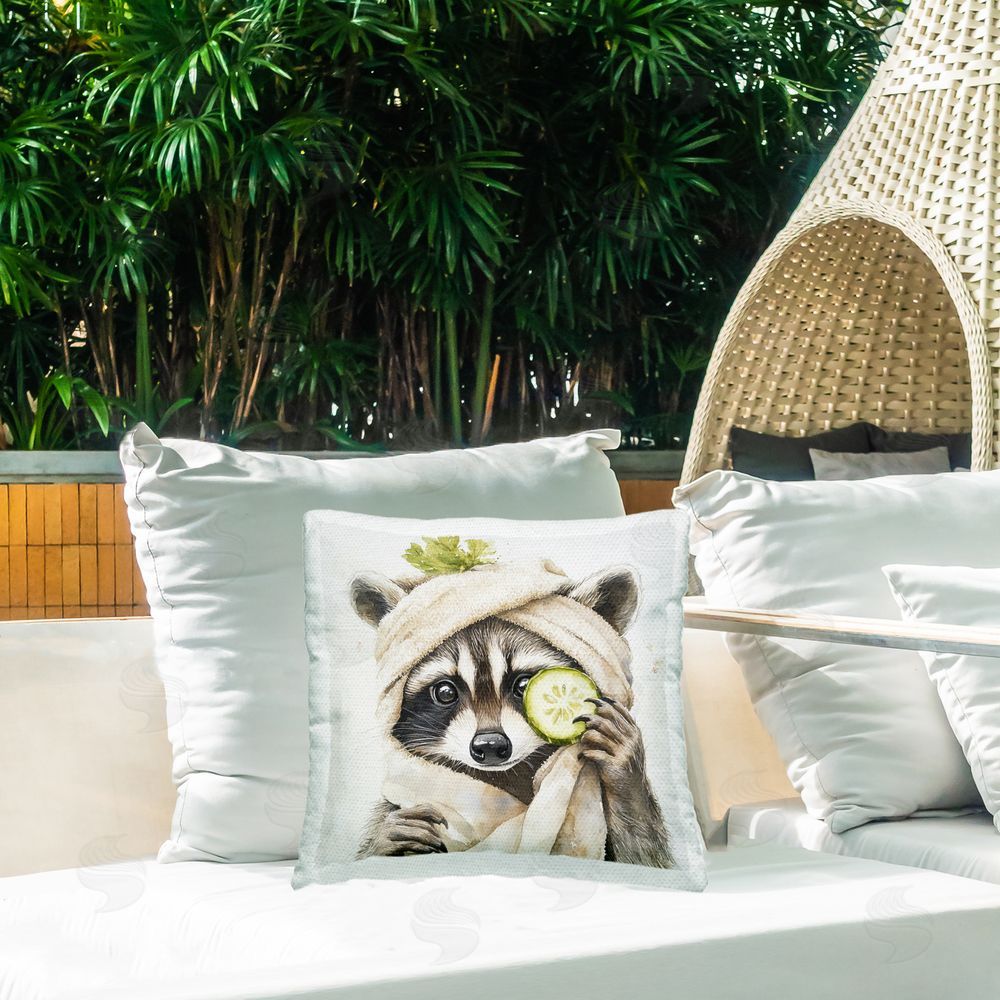 Tina LeCour Time To Depuff Self Care Square Outdoor Quick-Dry Polyester Throw Pillow on Seat