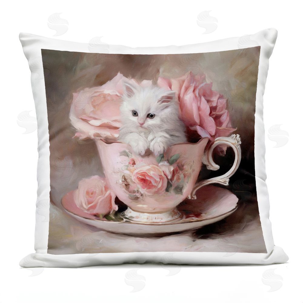 Tina LeCour Little Teacup Kitten Square Outdoor Quick-Dry Polyester Throw Pillow