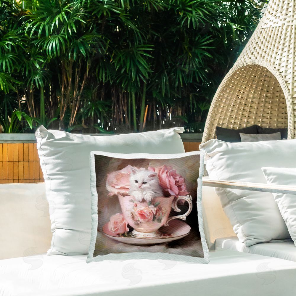 Tina LeCour Little Teacup Kitten Square Outdoor Quick-Dry Polyester Throw Pillow on Seat