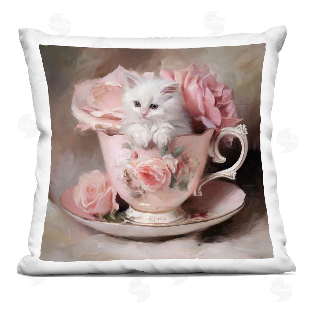 Tina LeCour Little Teacup Kitten Square Plush Polyester Throw Pillow