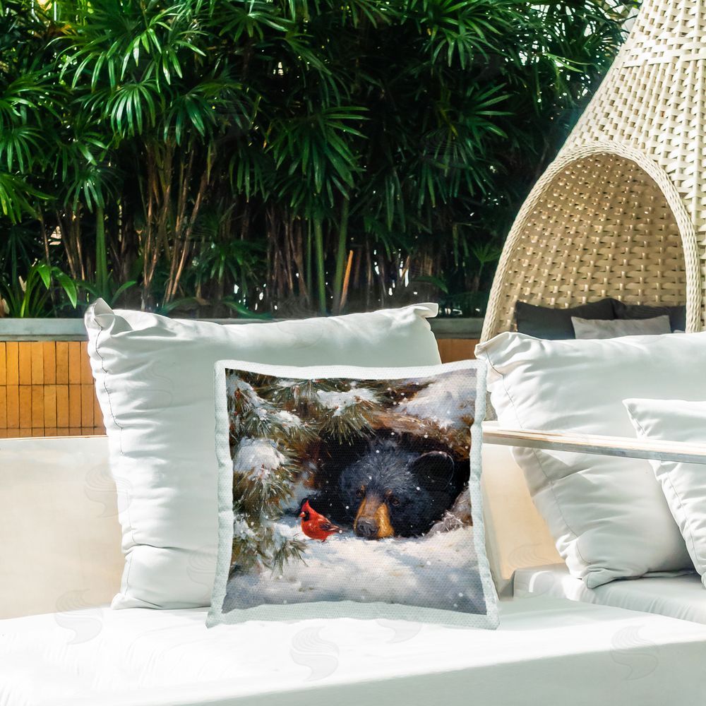 Tina LeCour Warm Watch From The Den Square Outdoor Quick-Dry Polyester Throw Pillow on Seat