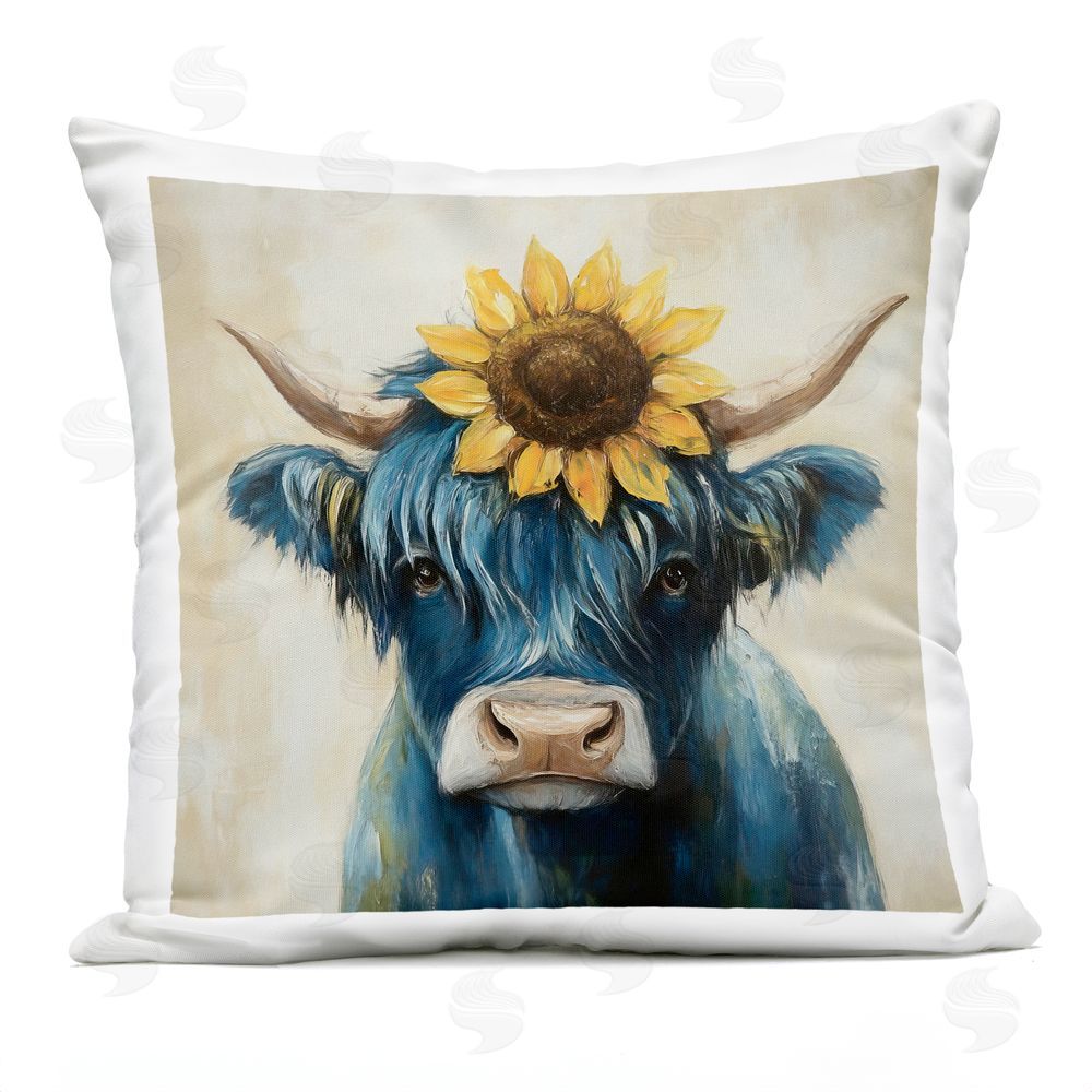 Tina LeCour Pastoral Sunflower Highland Square Outdoor Quick-Dry Polyester Throw Pillow