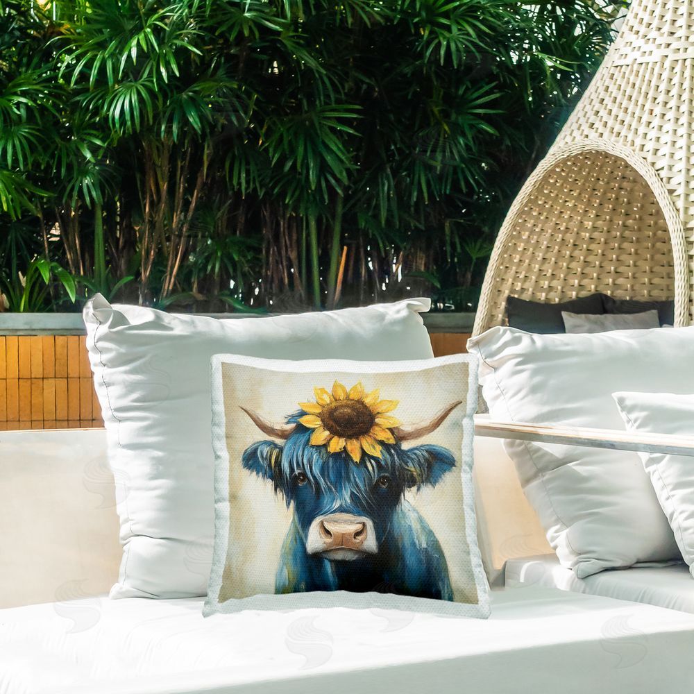 Tina LeCour Pastoral Sunflower Highland Square Outdoor Quick-Dry Polyester Throw Pillow on Seat