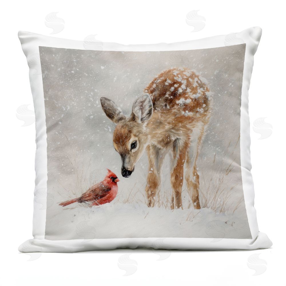Tina LeCour Little Fawn & The Cardinal Square Outdoor Quick-Dry Polyester Throw Pillow