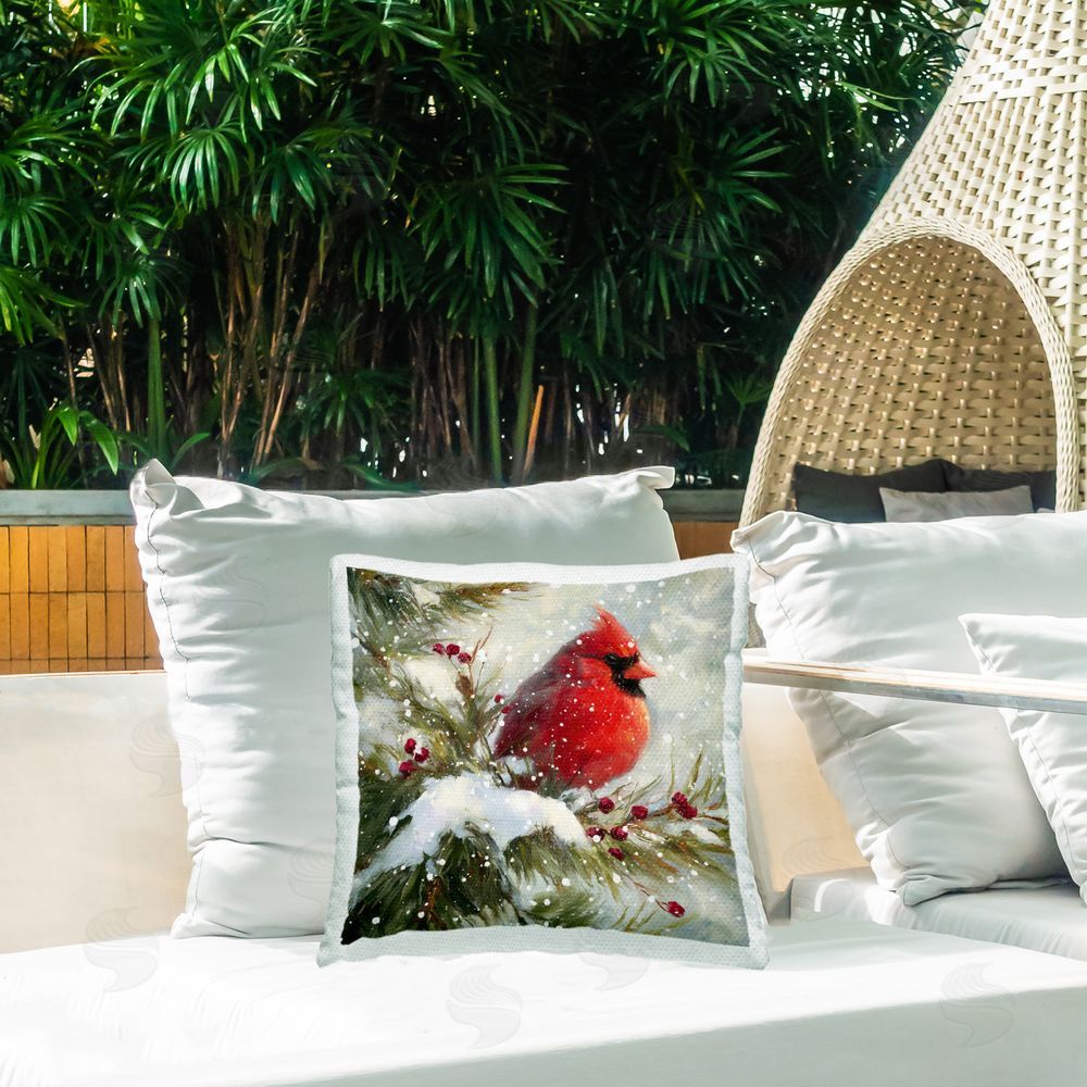 Tina LeCour Winter's Red Jewel Square Outdoor Quick-Dry Polyester Throw Pillow on Seat