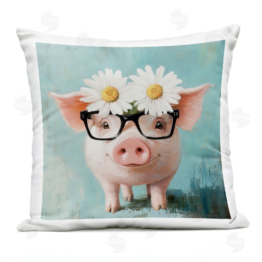 Tina LeCour Nerdy Natalie Piglet Square Outdoor Quick-Dry Polyester Throw Pillow
