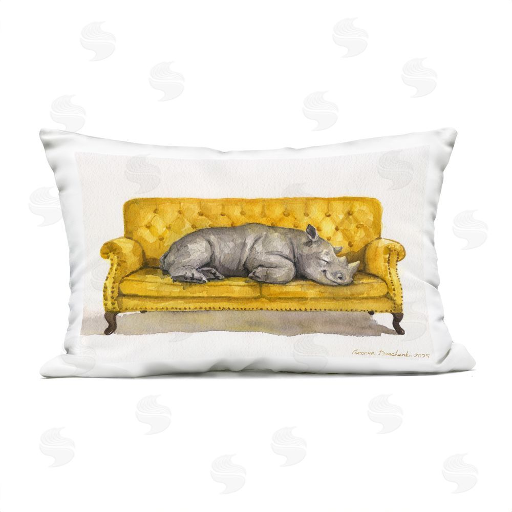 George Dyachenko Cute Rhino Resting Lumbar Outdoor Quick-Dry Polyester Throw Pillow
