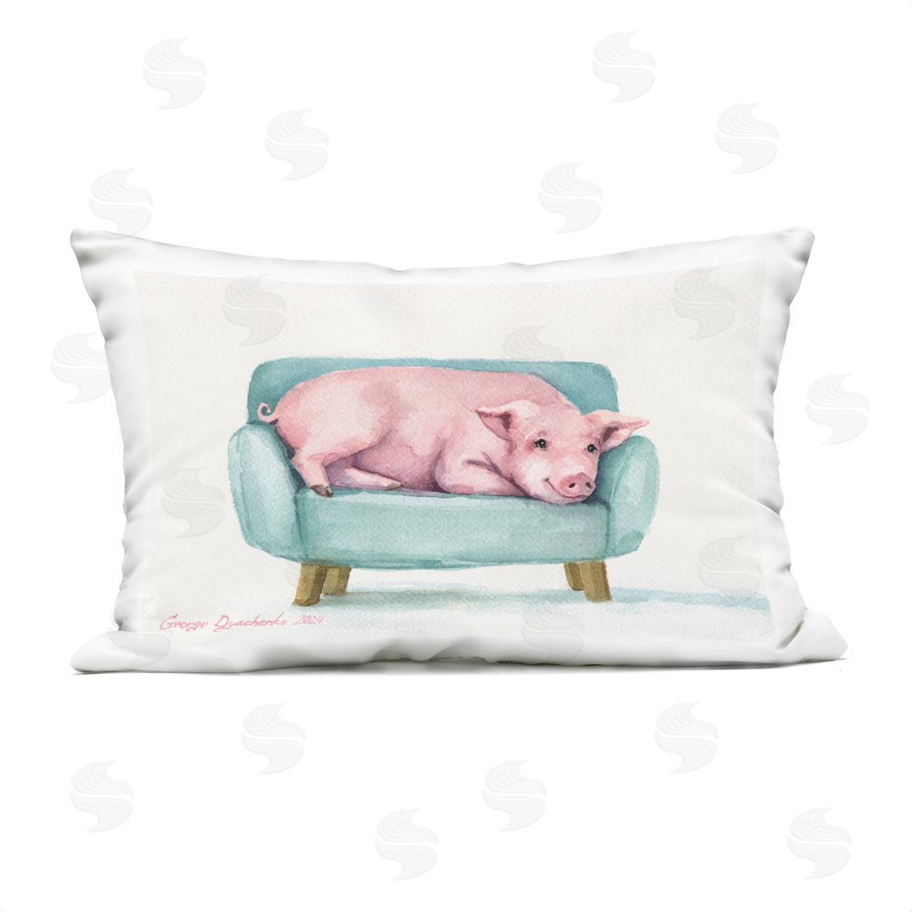 George Dyachenko Cute Piglet on Armchair Lumbar Outdoor Quick-Dry Polyester Throw Pillow
