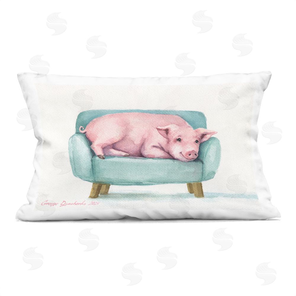 George Dyachenko Cute Piglet on Armchair Square Outdoor Quick-Dry Polyester Throw Pillow