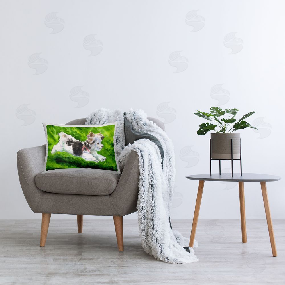 George Dyachenko Happy Maltipoo Running Square Outdoor Quick-Dry Polyester Throw Pillow on Seat
