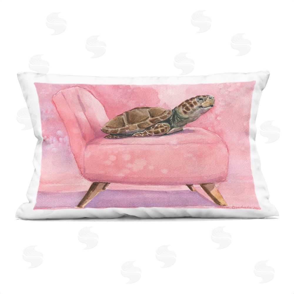 George Dyachenko Happy Turtle on Pink Chair Square Outdoor Quick-Dry Polyester Throw Pillow