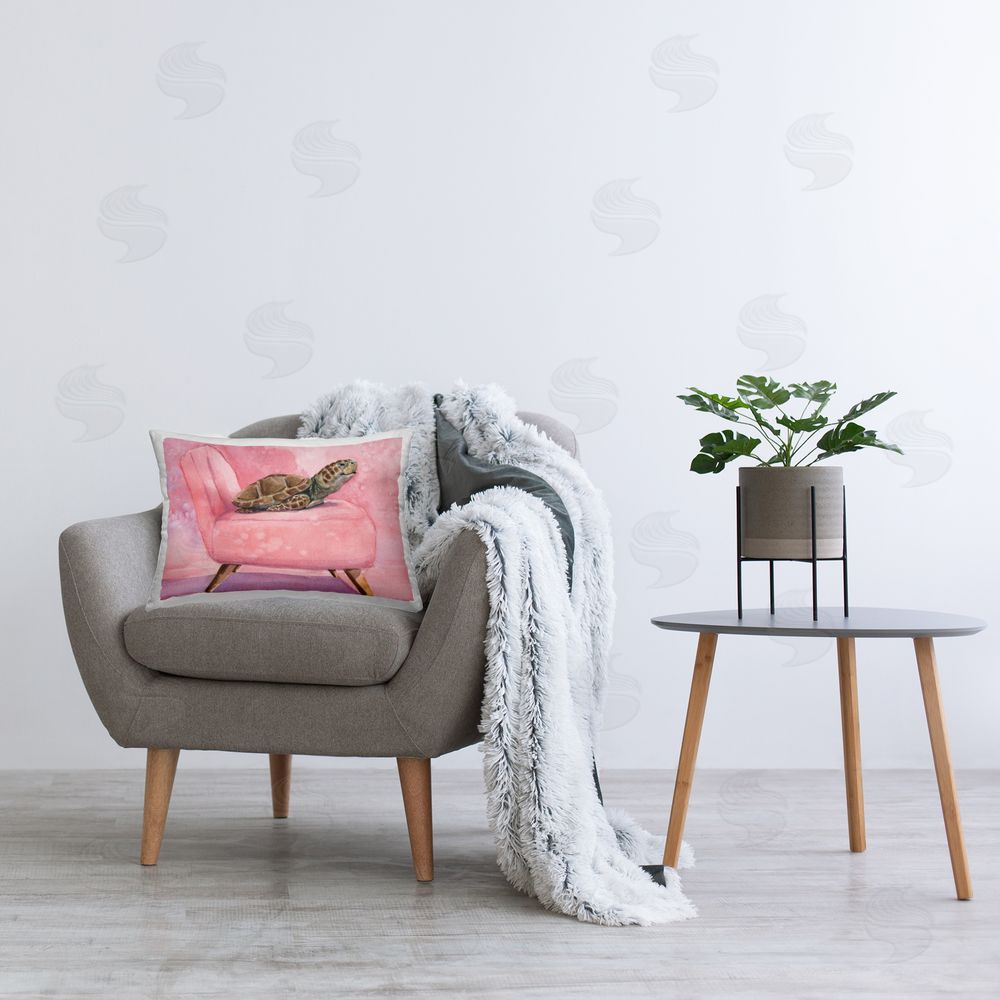 George Dyachenko Happy Turtle on Pink Chair Square Outdoor Quick-Dry Polyester Throw Pillow on Seat