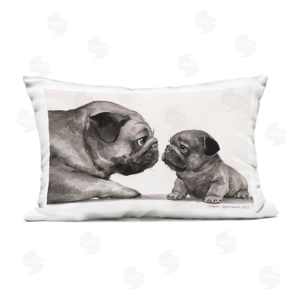 George Dyachenko Pug And Her Puppy Lumbar Outdoor Quick-Dry Polyester Throw Pillow
