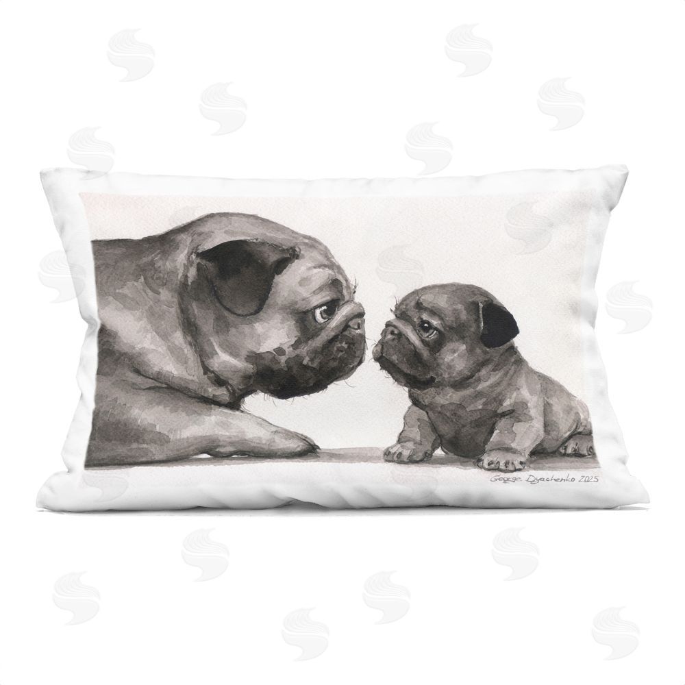 George Dyachenko Pug And Her Puppy Square Outdoor Quick-Dry Polyester Throw Pillow