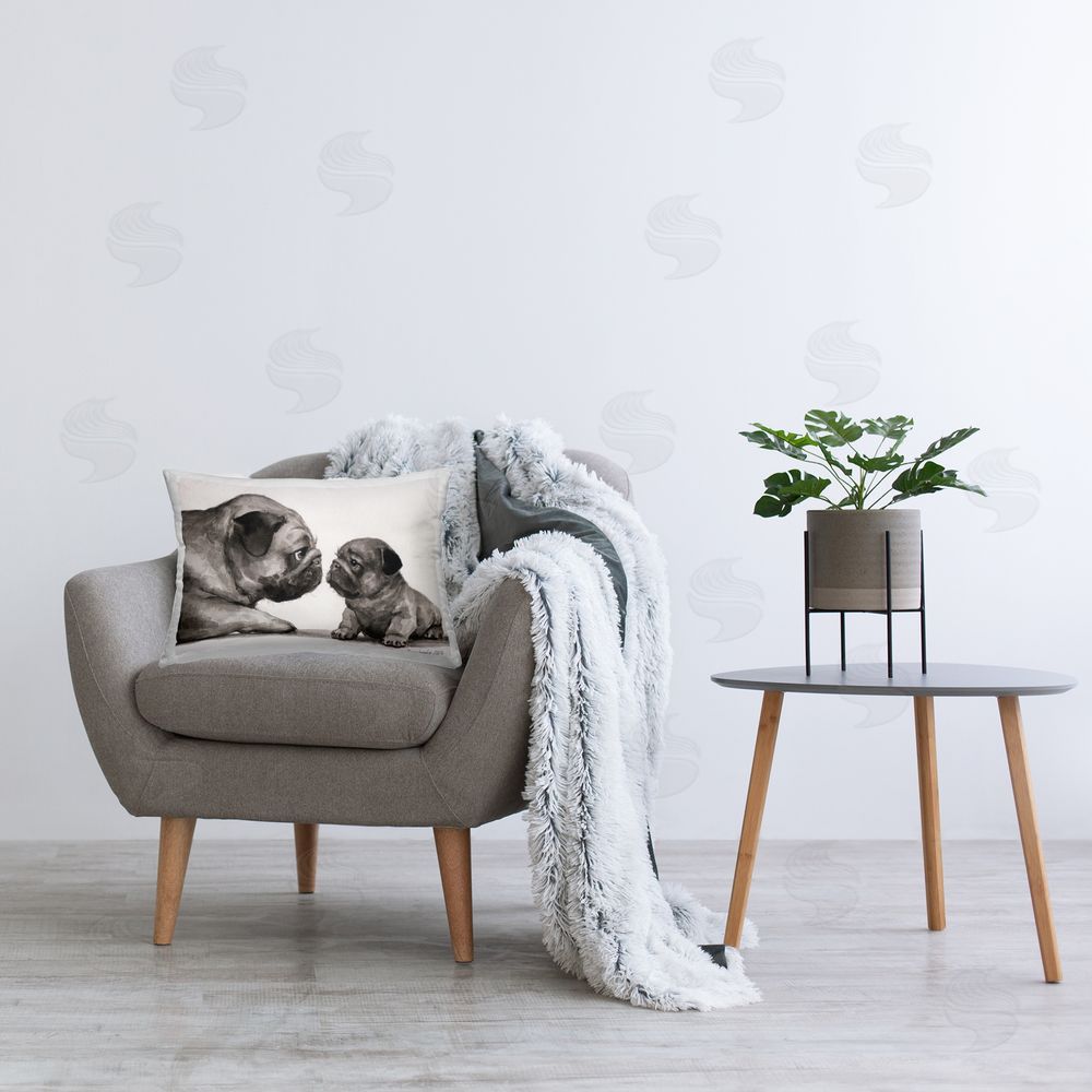 George Dyachenko Pug And Her Puppy Square Outdoor Quick-Dry Polyester Throw Pillow on Seat