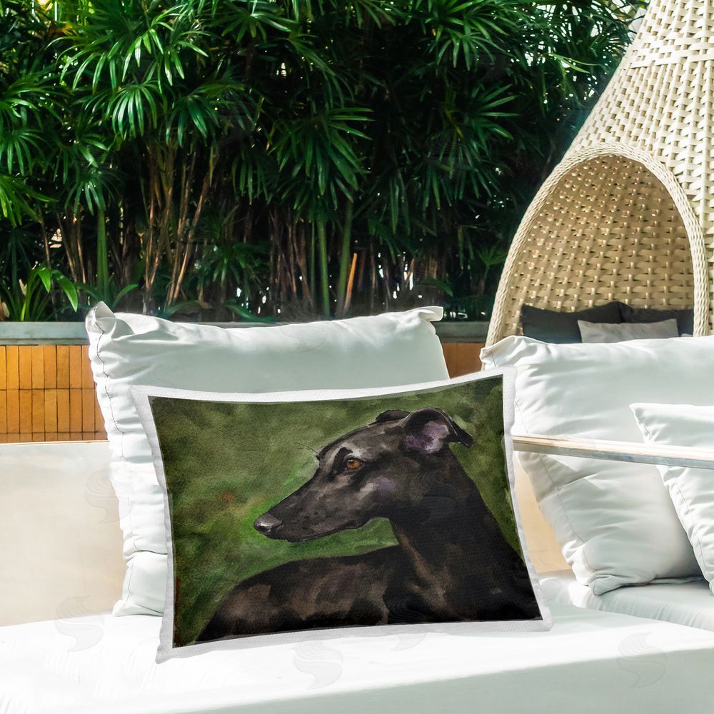 George Dyachenko Black Greyhound Portrait Lumbar Outdoor Quick-Dry Polyester Throw Pillow on Seat