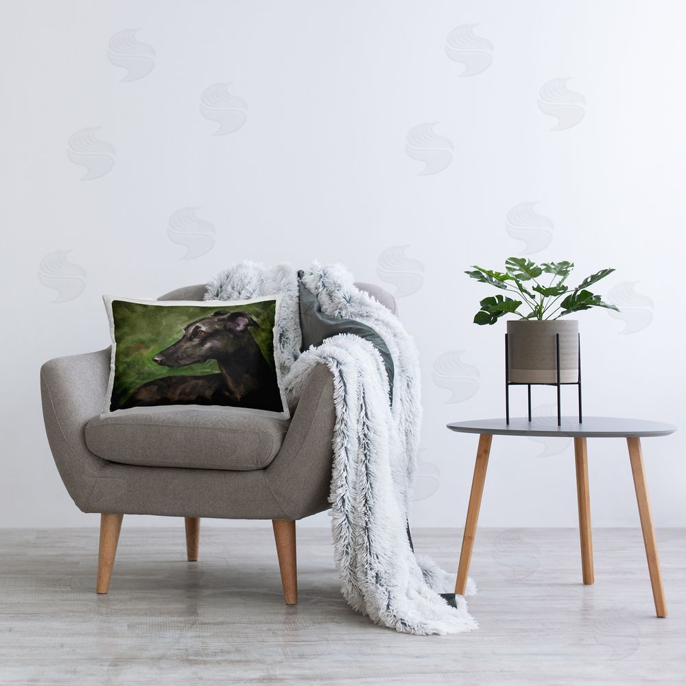 George Dyachenko Black Greyhound Portrait Square Outdoor Quick-Dry Polyester Throw Pillow on Seat