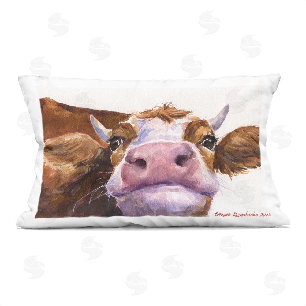 George Dyachenko Cute Cow Close Up Square Outdoor Quick-Dry Polyester Throw Pillow