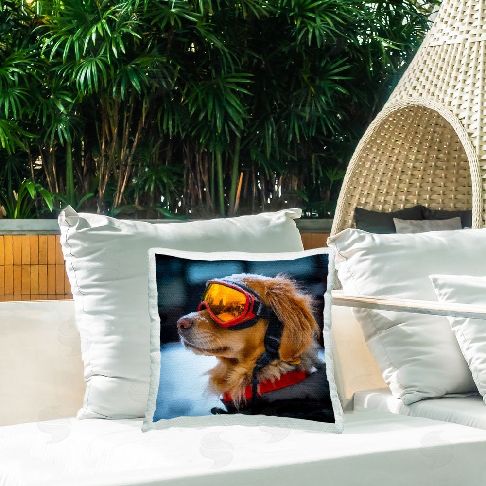 Sean Parnell Ski Goggles Dog Outdoor Quick-Dry Polyester Printed Square Pillow on Patio