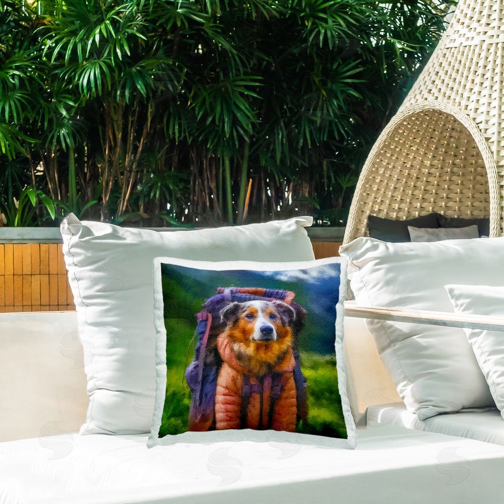 Sean Parnell Backpacking Hiker Dog Outdoor Quick-Dry Polyester Printed Square Pillow on Patio
