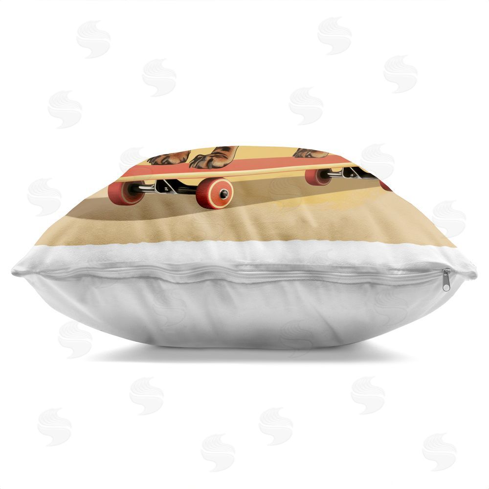 Andreas Magnusson Dachshund on Red Skateboard Indoor Plush Polyester Square Throw Pillow Zipper Detail