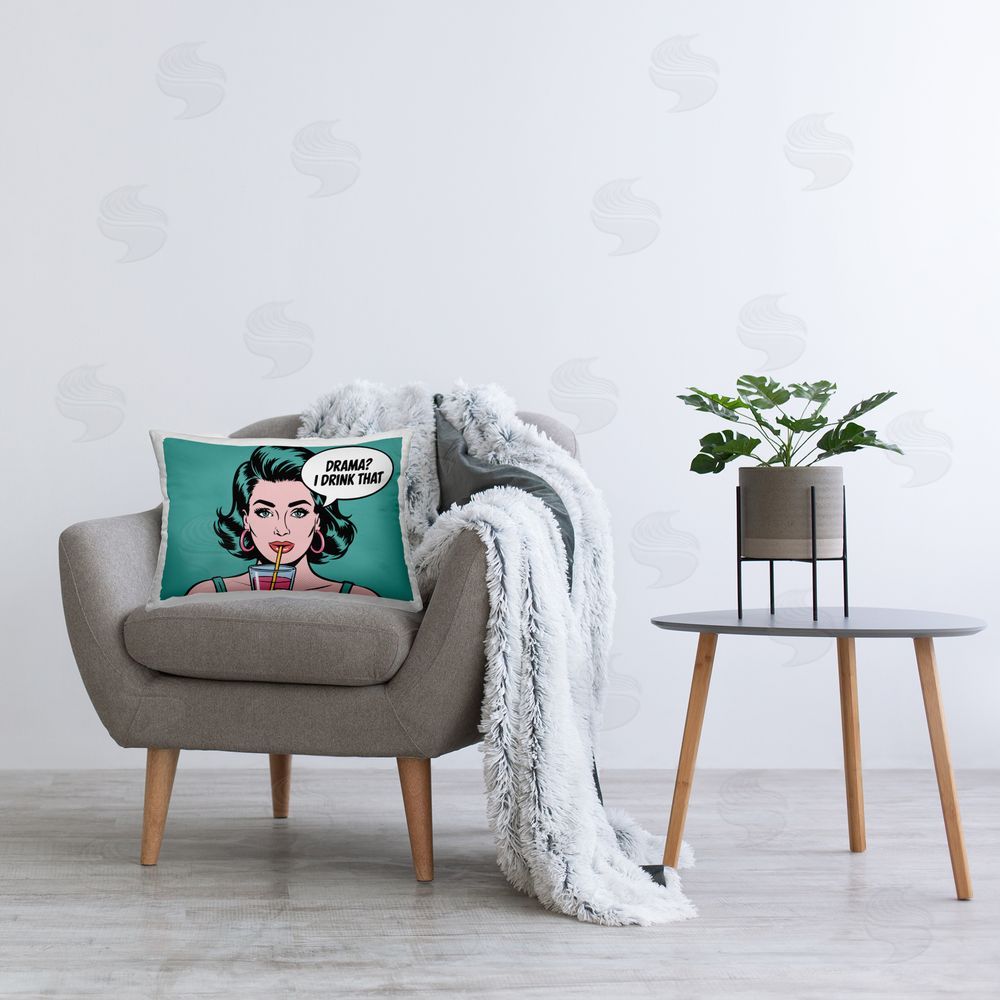 Andreas Magnusson Drink That Drama Plush Polyester Printed Lumbar Pillow on Chair