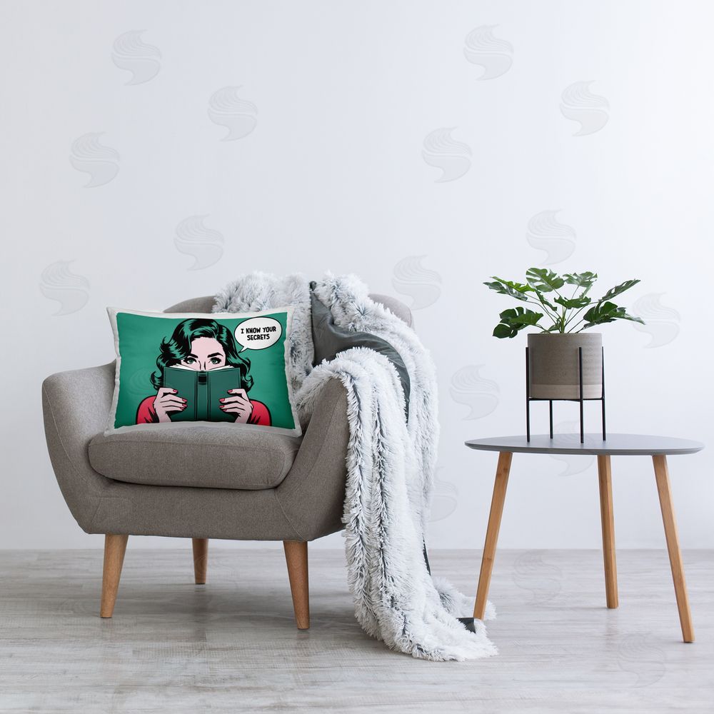 Andreas Magnusson Know Your Secrets Plush Polyester Printed Lumbar Pillow on Chair