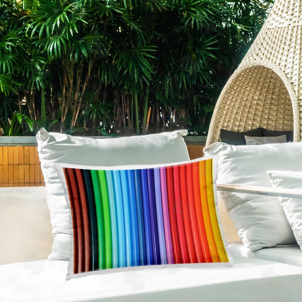 Tom Quartermaine Colored Pencil Lineup Outdoor Quick-Dry Polyester Printed Lumbar Pillow on Patio