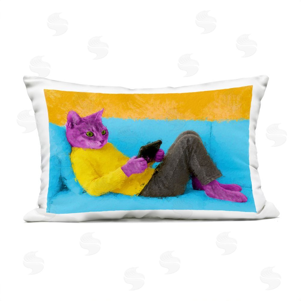 Sean Parnell Vibrant Cat Playing Game Outdoor Quick-Dry Polyester Lumbar Pillow