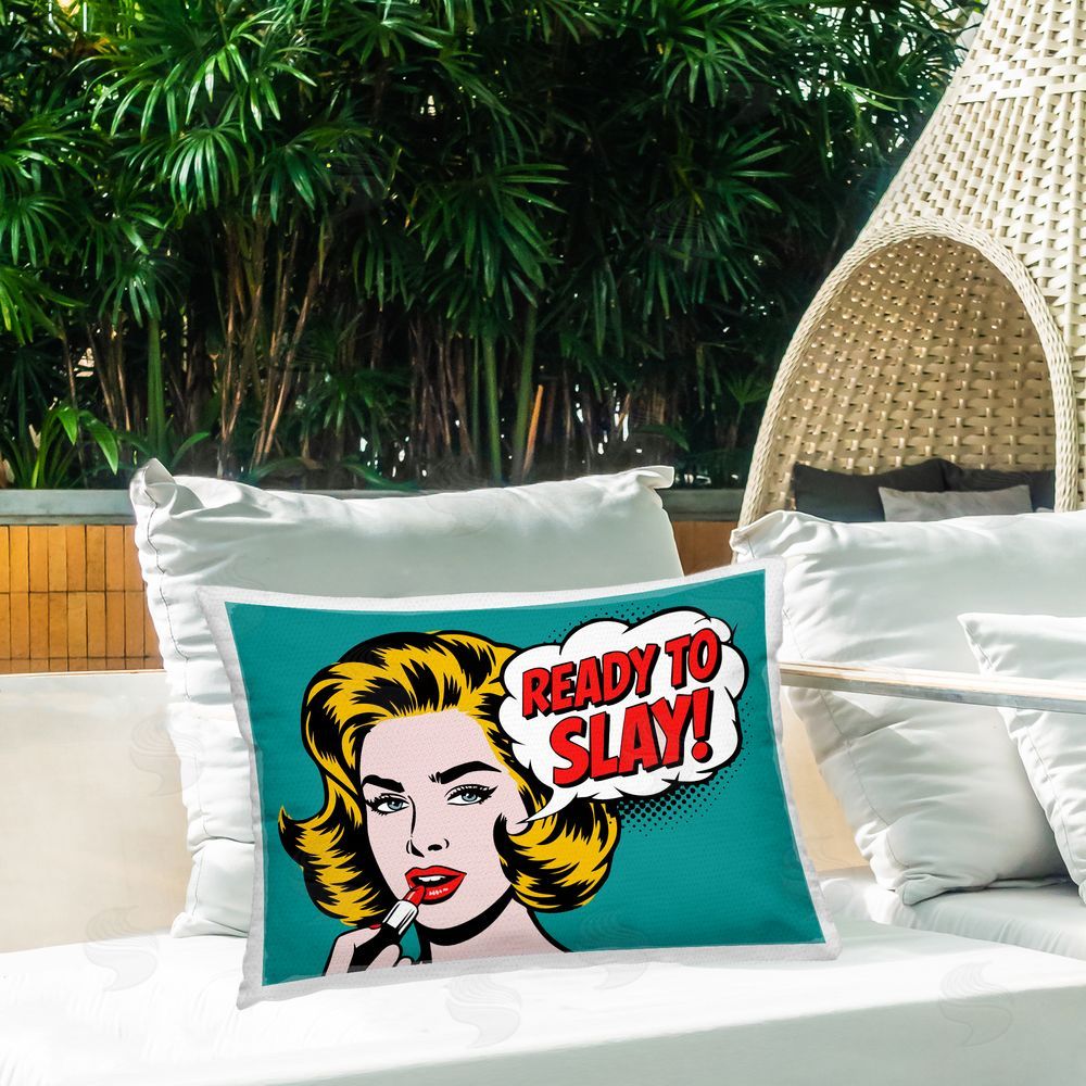 Andreas Magnusson Ready To Slay Lipstick Outdoor Quick-Dry Polyester Printed Lumbar Pillow on Patio