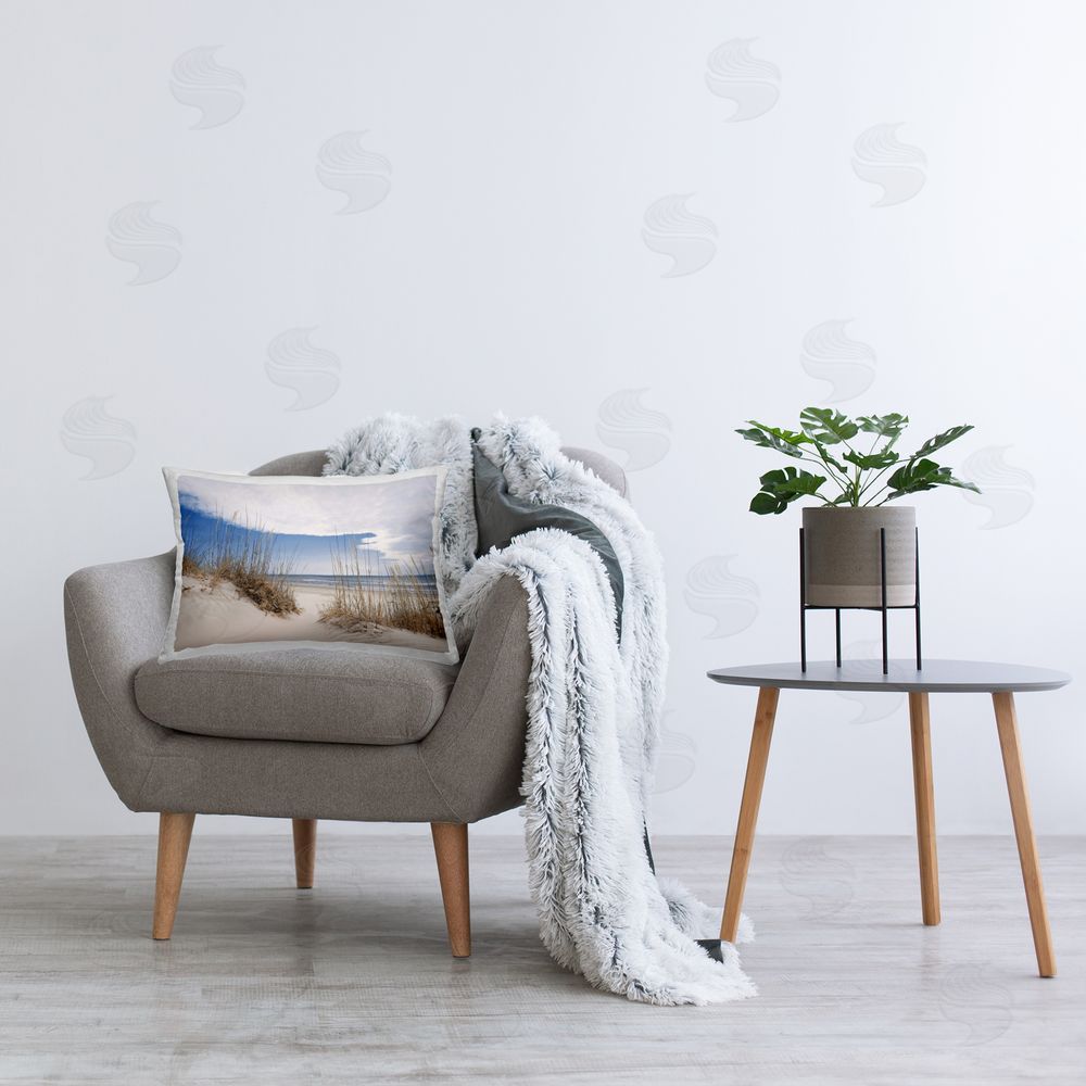 Natalie Carpentieri Sea Oats Along Sandy Dunes Plush Polyester Printed Lumbar Pillow on Chair