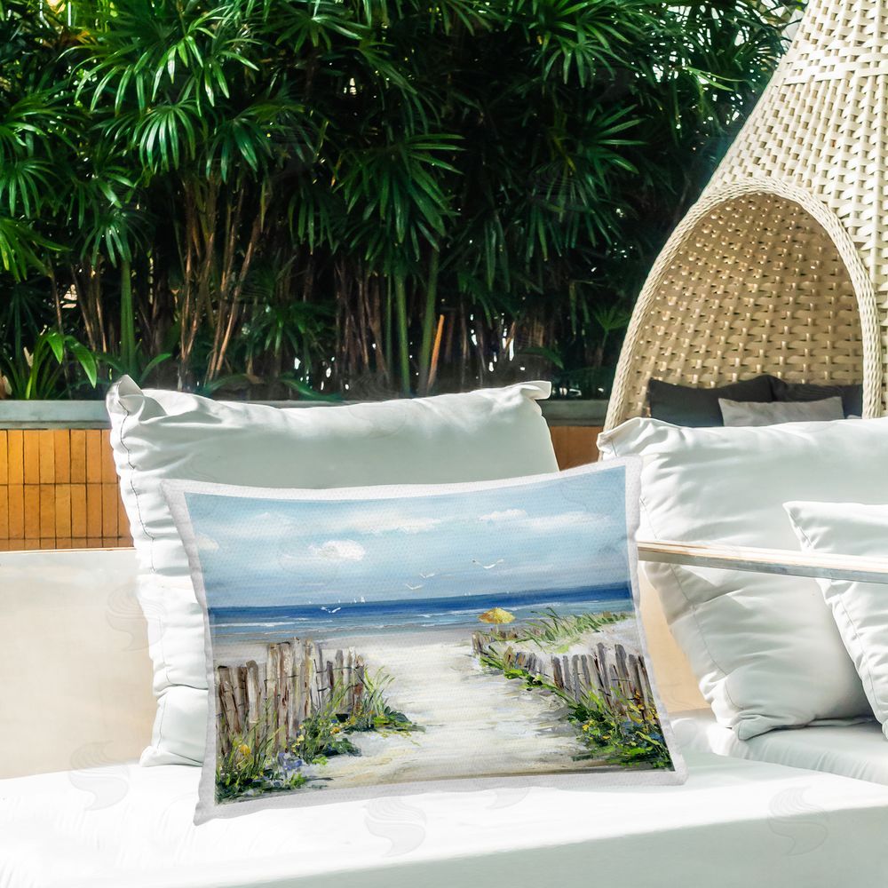 Sally Swatland Sunlit Dune Path To Ocean Outdoor Quick-Dry Polyester Printed Lumbar Pillow on Patio