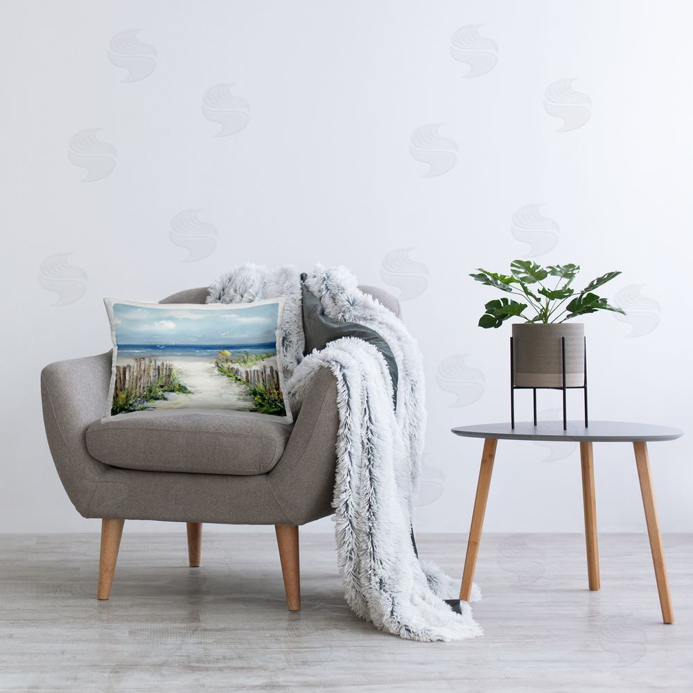 Sally Swatland Sunlit Dune Path To Ocean Plush Polyester Printed Lumbar Pillow on Chair