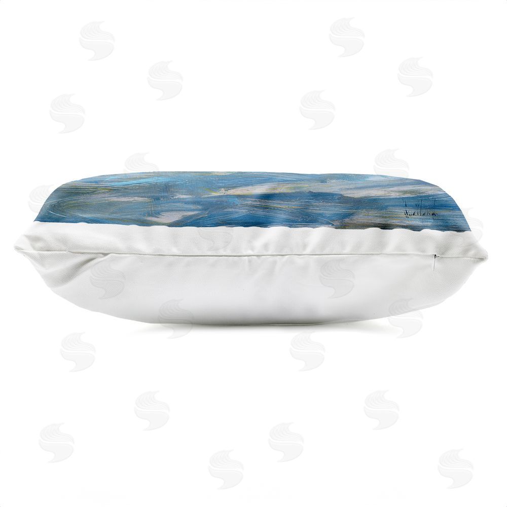 Katie Swatland White Sailboat on Calm Blue Sea Outdoor Quick-Dry Polyester Lumbar Pillow Zipper Detail