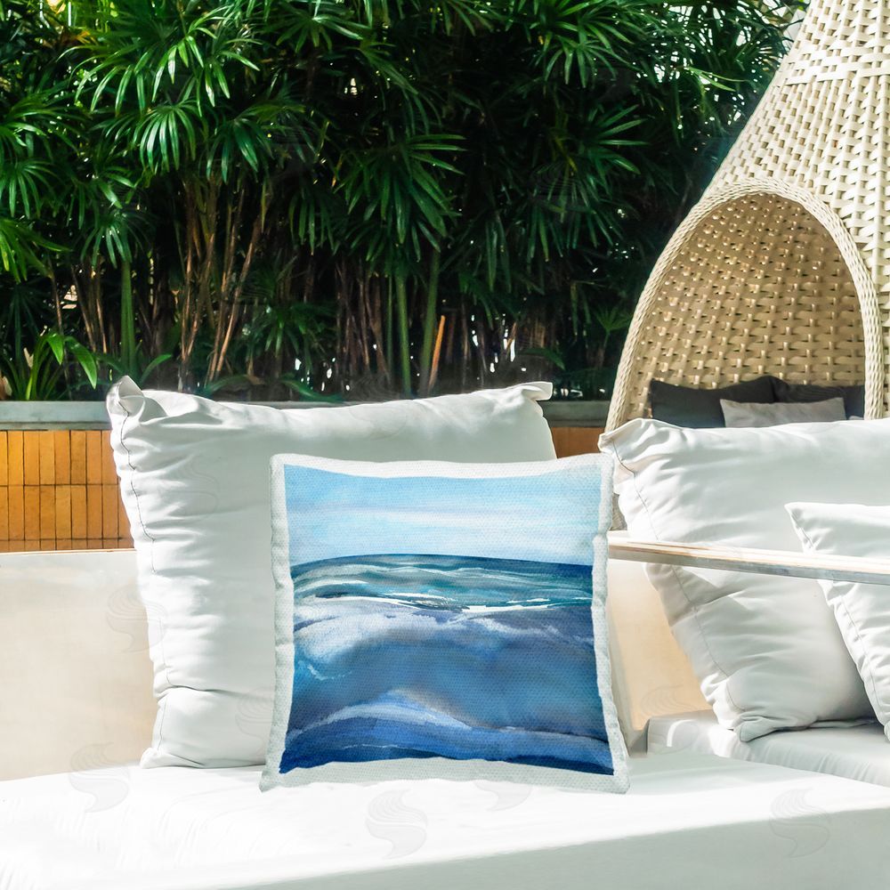 Susan Jill Calm Seas under Soft Sky Outdoor Quick-Dry Polyester Printed Square Pillow on Patio