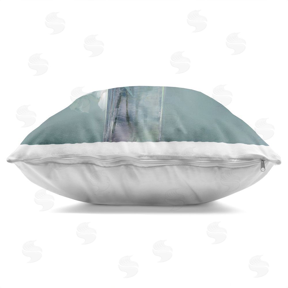 Nan White Peony Impression in Vase Indoor Plush Polyester Square Throw Pillow Zipper Detail
