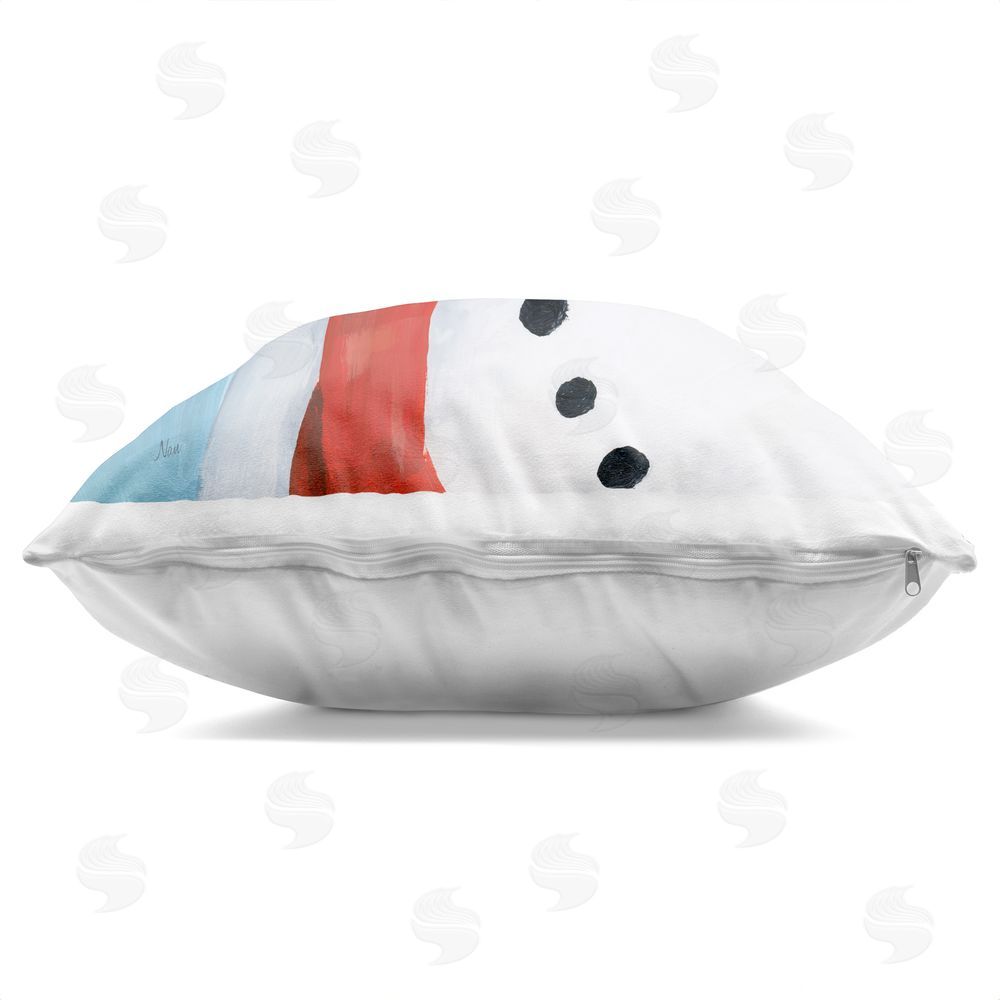 Nan Cheerful Snowman with Cardinal Indoor Plush Polyester Square Throw Pillow Zipper Detail