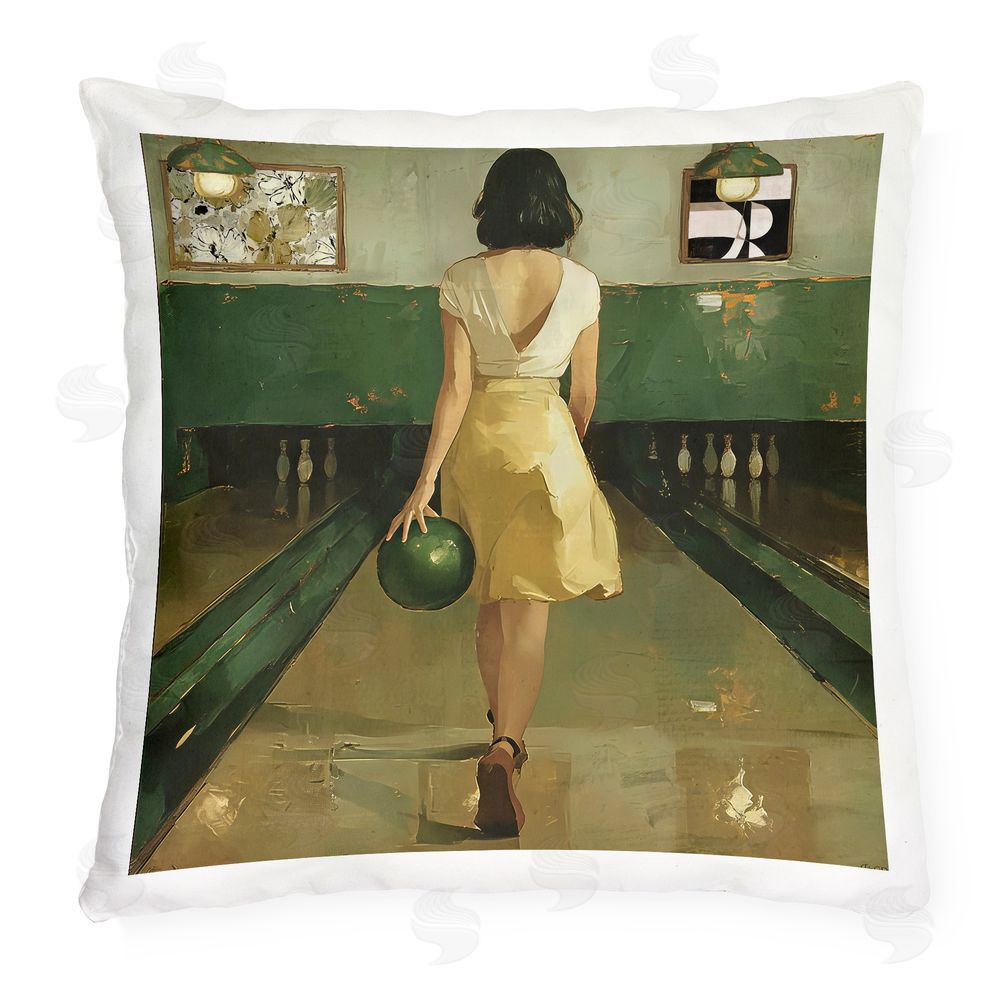 Annabelle Hall Green Vintage Bowling Alley Outdoor Quick-Dry Polyester Square Throw Pillow