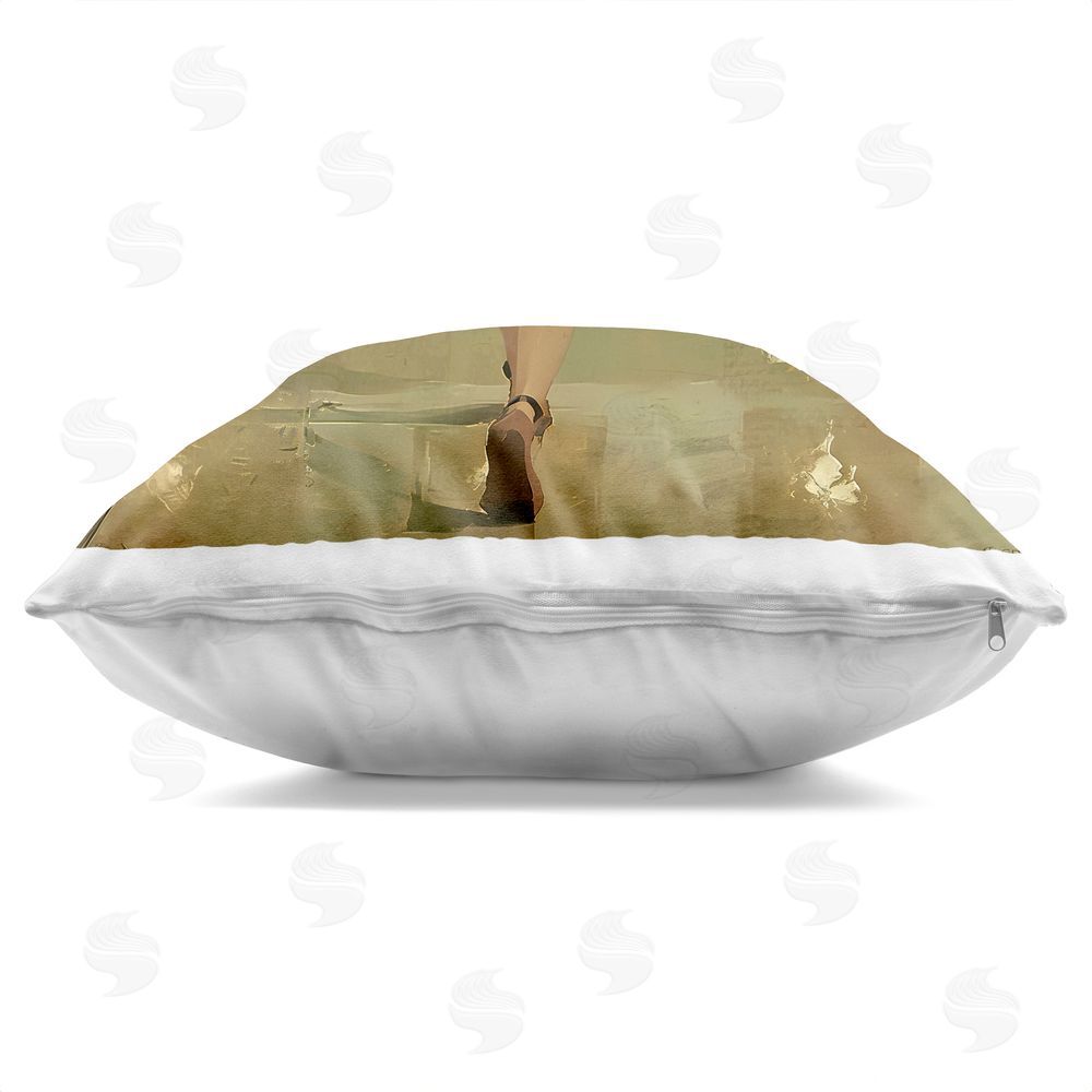 Annabelle Hall Green Vintage Bowling Alley Indoor Plush Polyester Square Throw Pillow Zipper Detail