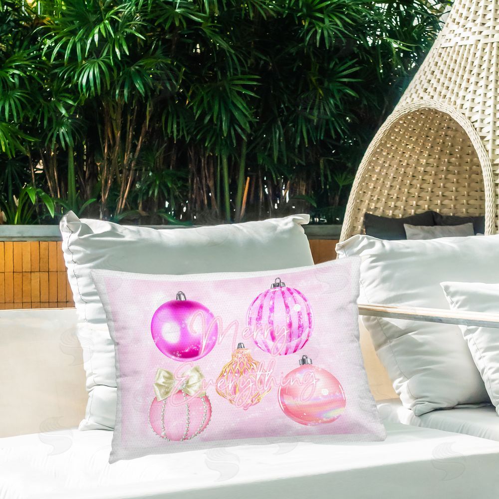 Ziwei Li Merry Everything Pink Baubles Outdoor Quick-Dry Polyester Printed Lumbar Pillow on Patio