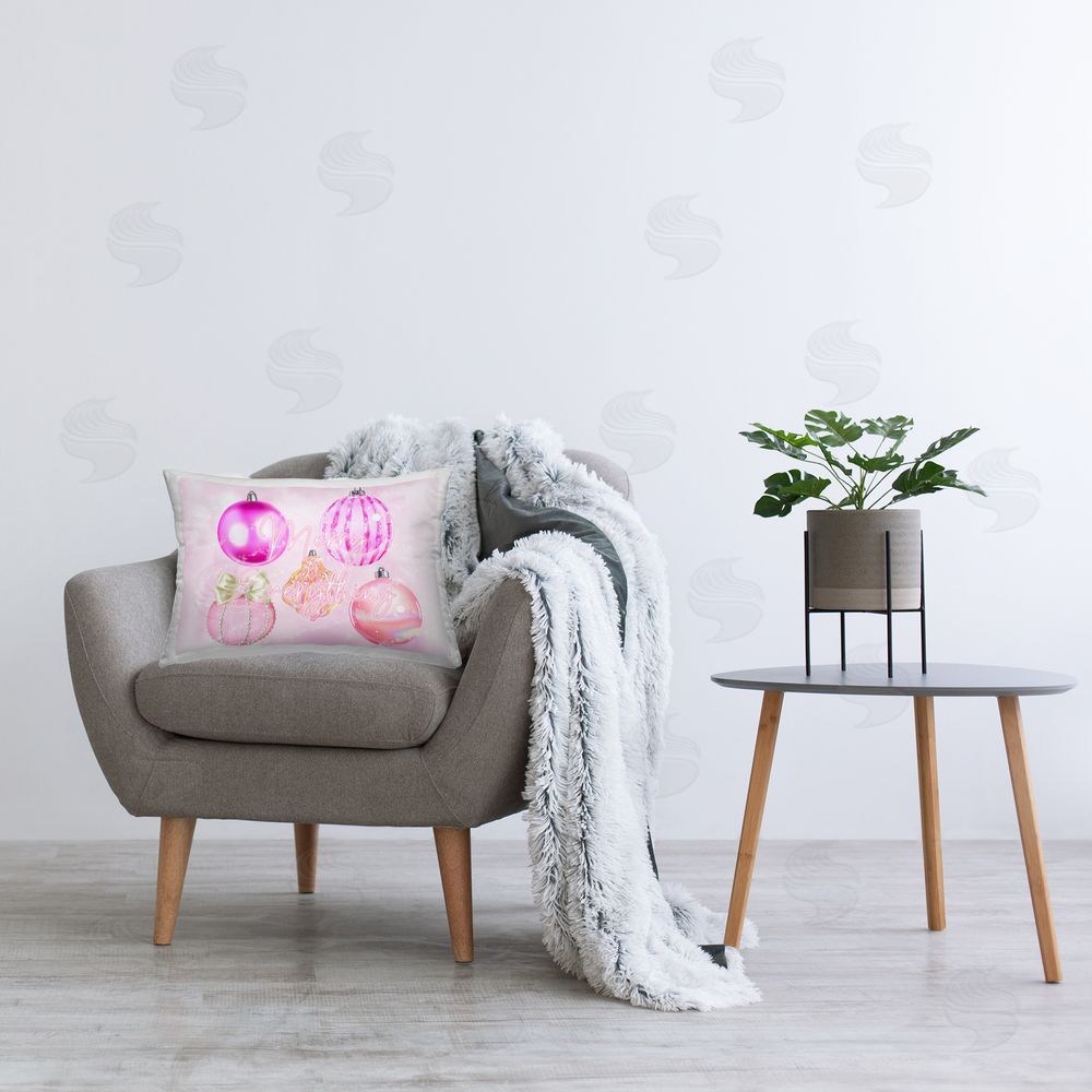 Ziwei Li Merry Everything Pink Baubles Plush Polyester Printed Lumbar Pillow on Chair