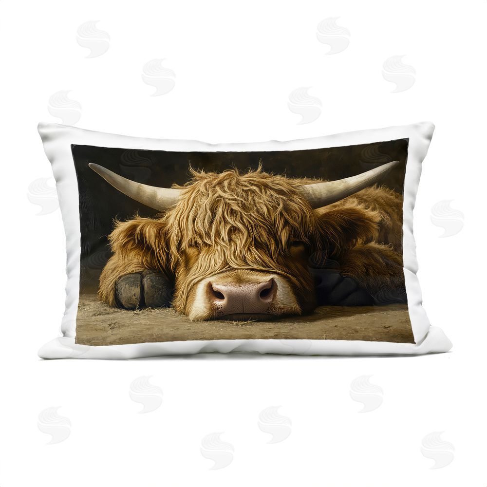 The Wands Want Sleeping Highland Cow & Hoof Outdoor Quick-Dry Polyester Lumbar Pillow
