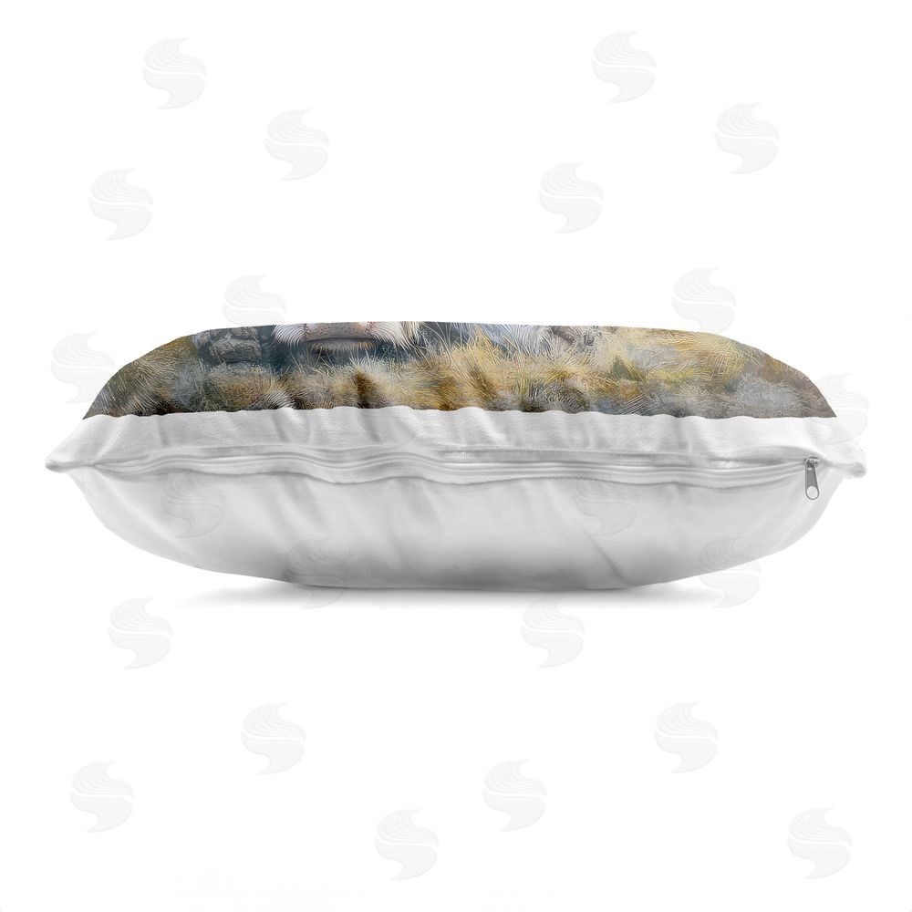 The Wands Want Sleeping Highland Cow Pastoral Indoor Plush Polyester Lumbar Pillow Zipper Detail