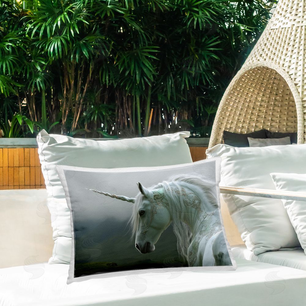 The Wands Want Dreamy Celtic Unicorn Outdoor Quick-Dry Polyester Printed Lumbar Pillow on Patio