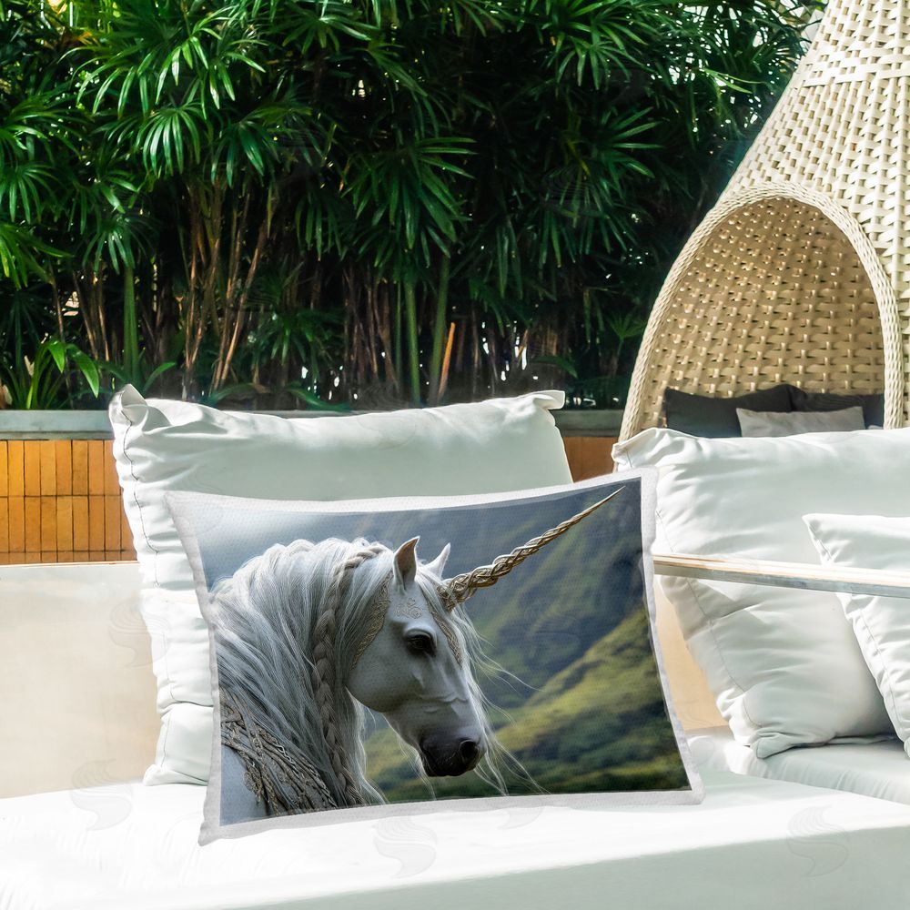The Wands Want Celtic Unicorn Braided Mane Outdoor Quick-Dry Polyester Printed Lumbar Pillow on Patio