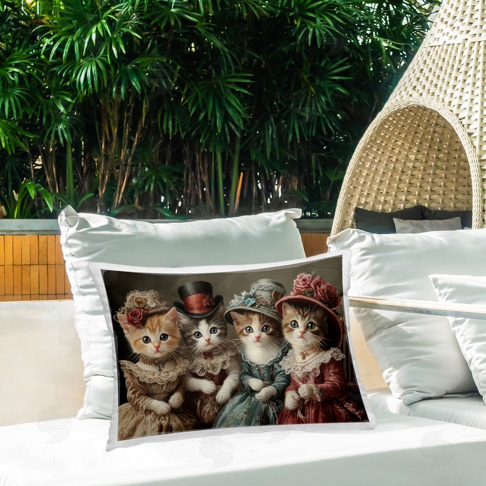 The Wands Want Vintage Dress Kittens Outdoor Quick-Dry Polyester Printed Lumbar Pillow on Patio