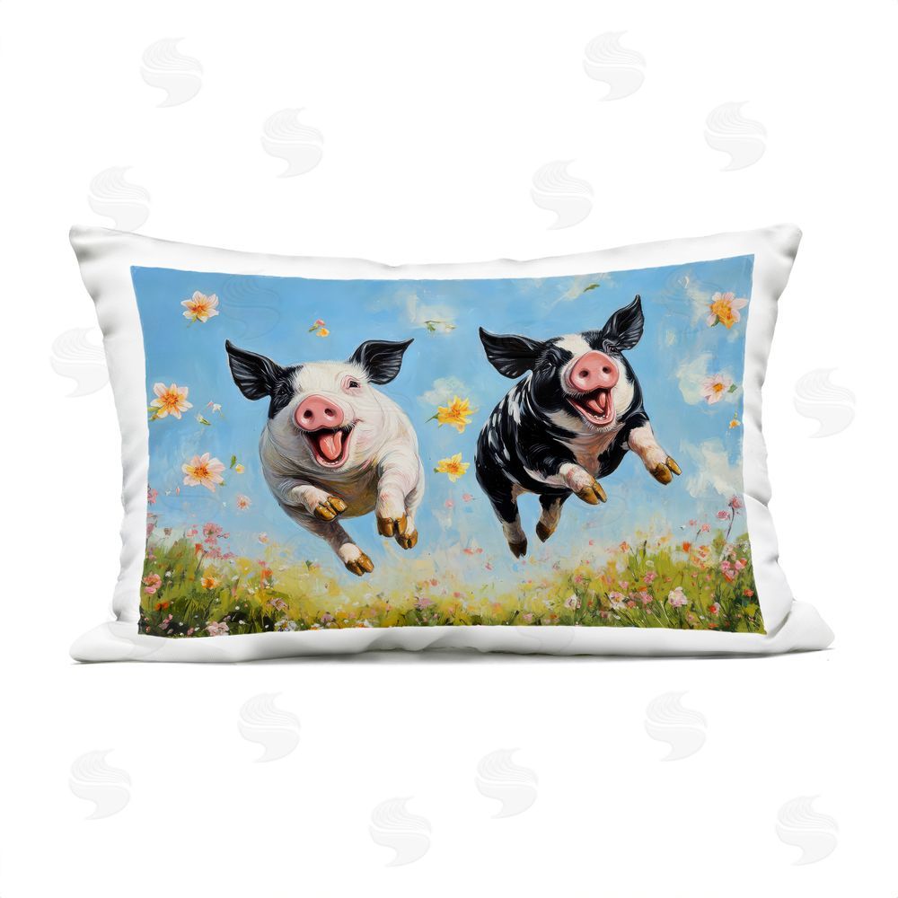 The Wands Want Flying Pigs & Flowers Outdoor Quick-Dry Polyester Lumbar Pillow