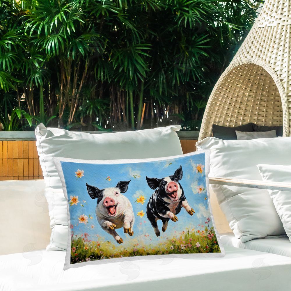 The Wands Want Flying Pigs & Flowers Outdoor Quick-Dry Polyester Printed Lumbar Pillow on Patio
