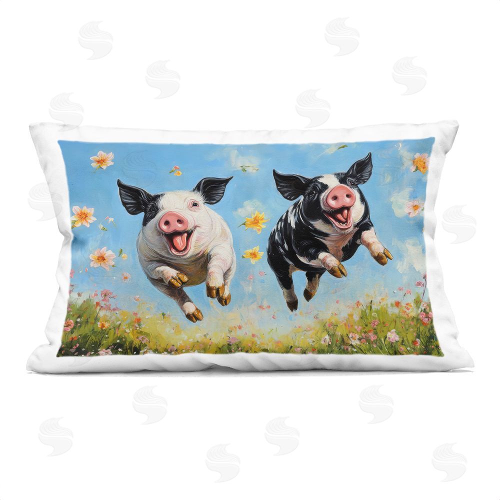 The Wands Want Flying Pigs & Flowers Indoor Plush Polyester Lumbar Pillow
